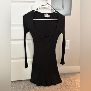 Princess Polly Black Ribbed Scoop-Neck Long Sleeve Dress